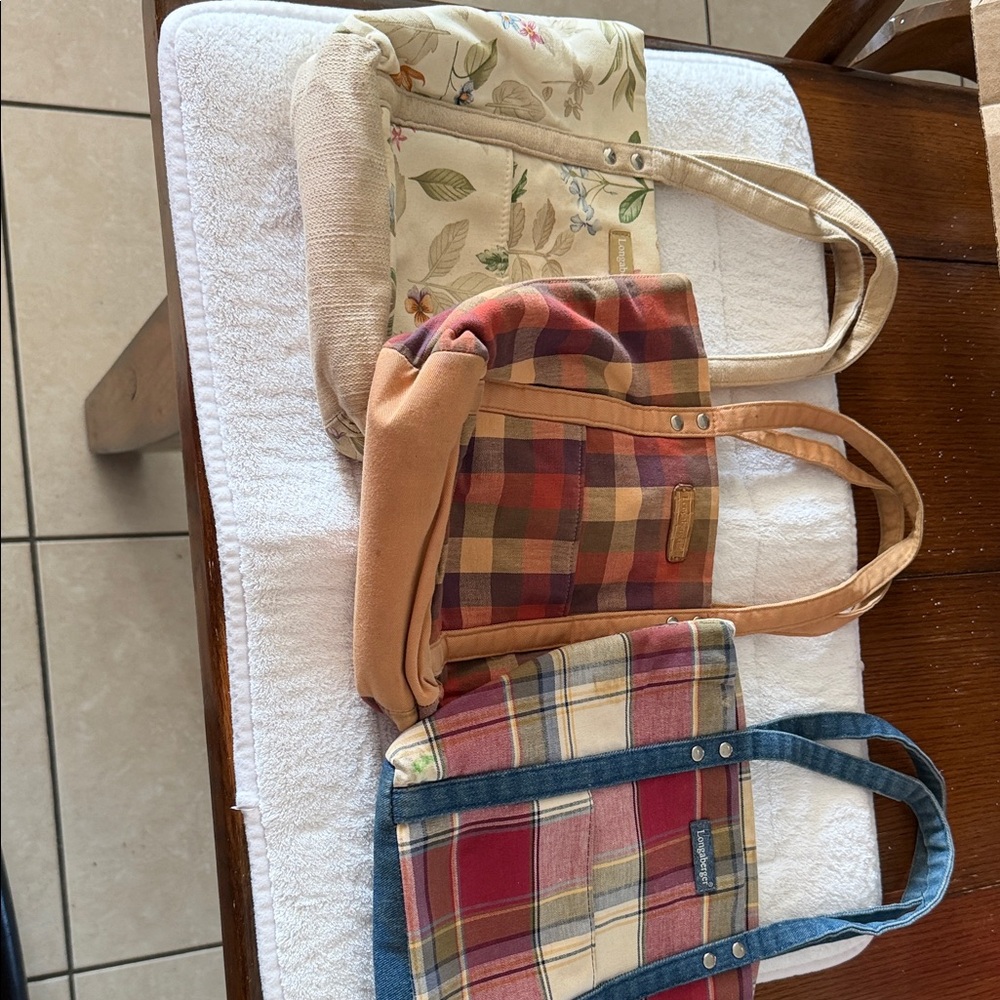 Longaberger Plaid and Floral Mini Bag Trio